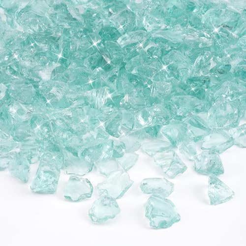 Mr. Fireglass 10 lbs Crushed Fire Glass, High Luster Light Sea Blue