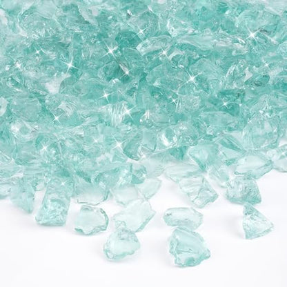 Mr. Fireglass 10 lbs Crushed Fire Glass, High Luster Light Sea Blue