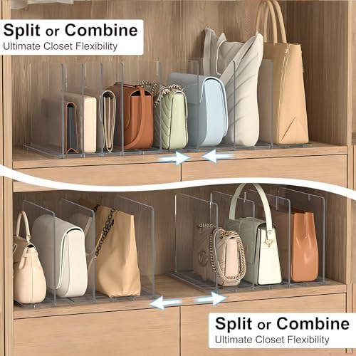Bag & Purse Organizer for Closet: Adjustable Clear Handbag Storage Shelf - Plastic Clutch Dividers for Closet Organizers and Storage - Keep Carteras & Pocketbook Upright (Pack of 3)
