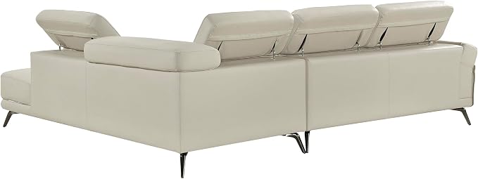Lexicon L-Shaped Sectional Couch with Right Chaise, Top Grain Leather Match Sectional Sofa, Adjustable Headrests, Black Chrome Metal Legs, High-Density Cushions, Stitching, for Living Room, Beige