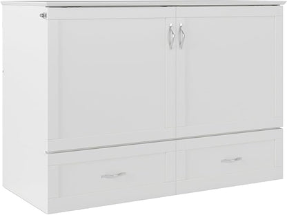 AFI Hamilton Full Murphy Bed Chest with Mattress, Storage, and Built-in Charger in White