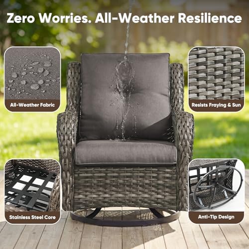 Belord 8 Piece Wicker Patio Furniture Set, Outdoor Swivel Rocker Chairs Set of 4 with Ottomans and Rattan Couch, All Weather Patio Conversation Furniture Set, for Pool,Yard Brown Wicker/Gray