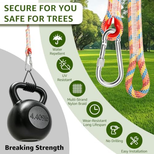 12mm Tree Swing Ropes with Locking Carabiners, 2 Pack-6FT, Rainbow