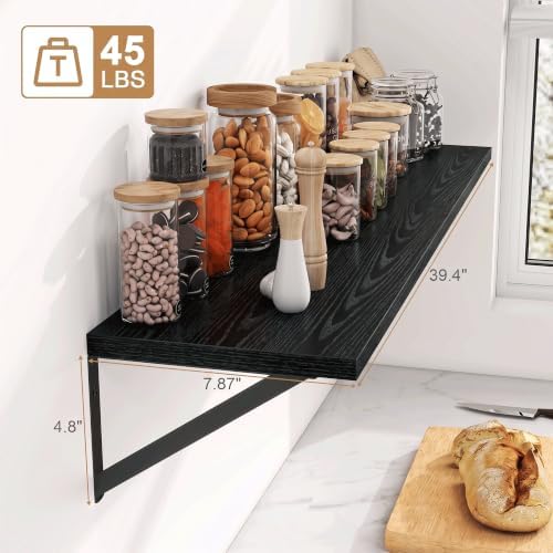 Long Wall Shelves for Bedroom, Set of 3 Large 40-Inch Floating Bookshelves, Rustic Wood Display Shelf for Home and Office (Black)