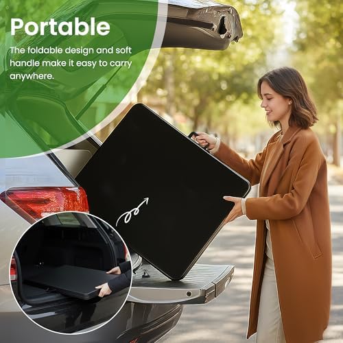 8FT Black Plastic Folding Table, Fold-in-Half with Carry Handle