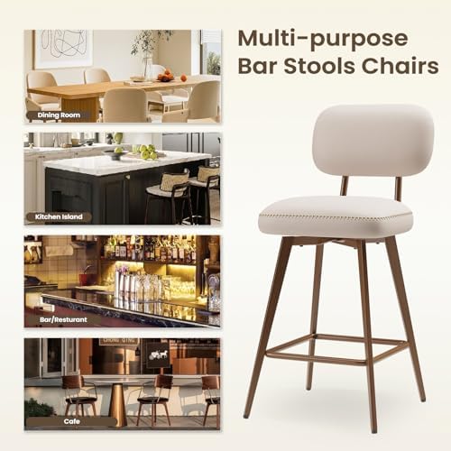 MALOL 26“ PU Leather Swivel Bar Stools Set of 4, Beige