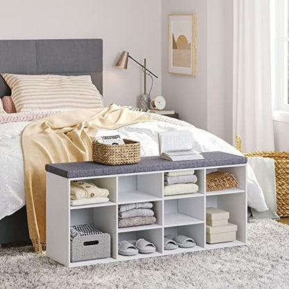 Shoe Storage Bench with Cushion, 40.9" Cubby Shoe Rack, 12-Cubby