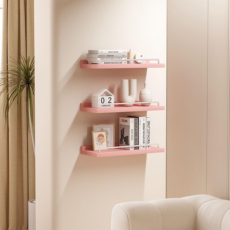 RYOFOBETTO Small Floating Shelf, 6X9 Inches Farmhouse Wall Shelves for Living Room, Bedroom, Picture Frames, Plants, Kitchen, Set of 3 (Pink and White)