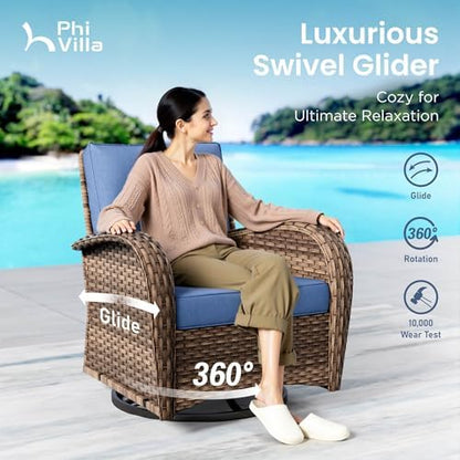 PHI VILLA Patio Furniture Set, 4 Piece Wicker Outdoor Conversation Set