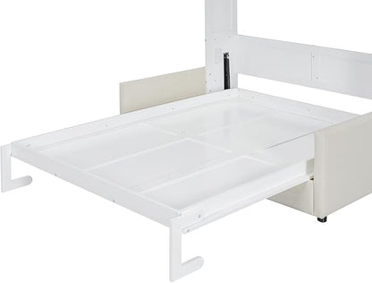 Ball & Cast Murphy Bed Full Size Wall Bed with Sofa,can be Folded,Multifunctional Wood Hideaway Cabinet Bed Frame,Slat Support,Save Space,for Apartment,Guest Room,White