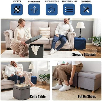 BRIAN & DANY Ottoman with Storage, Square Small Storage Ottoman Foot Rest with Legs, Ottomans Foot Stool for Dorm, Living Room, Entryway 15"x15"x15" (Brown)