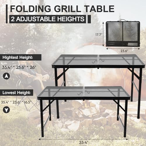 Folding Matel Grill Table, 3x2 FT Portable Camping Table