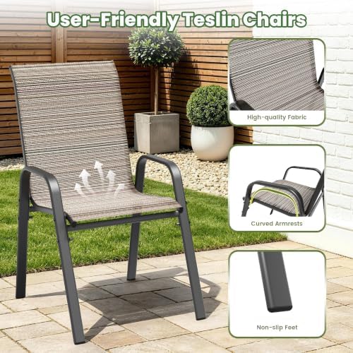 9 PCS Outdoor Patio Dining Set,Patio Table and Chairs Metal Outdoor Patio Furniture Set with Umbrella Hole,Dining Table Set with 8 Teslin Chairs for Deck,Backyard and Garden