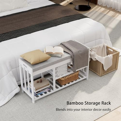 Bamboo Shoe Storage Bench with Cushioned Seat 3-Tier Entryway Shoe Rack