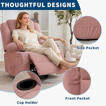 Rocking Recliner Chair For Adults Swivel Manual Recliner Rocker Corduroy