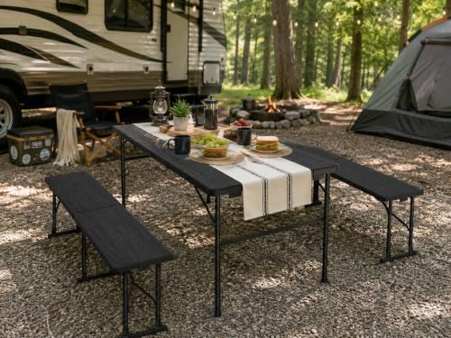 Camping table folding table and chairs foldable picnic table Portable Black