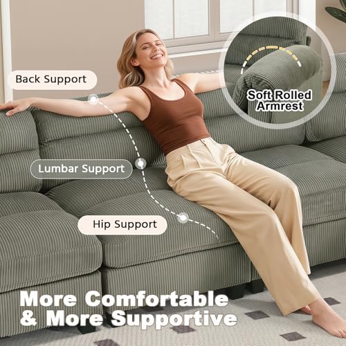 HAOMARKETS Oversized Modular Sectional Sofa with Movable Ottoman, Corduroy U Shaped Sectional Couches, 7-Seater Modular Sofas with Reversible Chaises for Living Room