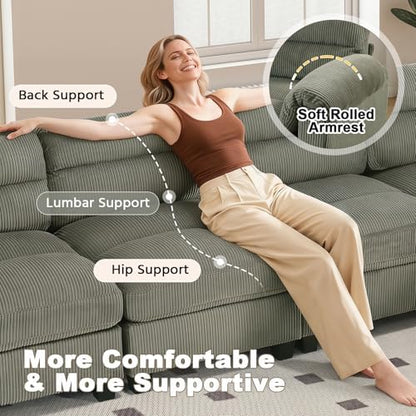 HAOMARKETS Oversized Modular Sectional Sofa with Movable Ottoman, Corduroy U Shaped Sectional Couches, 7-Seater Modular Sofas with Reversible Chaises for Living Room