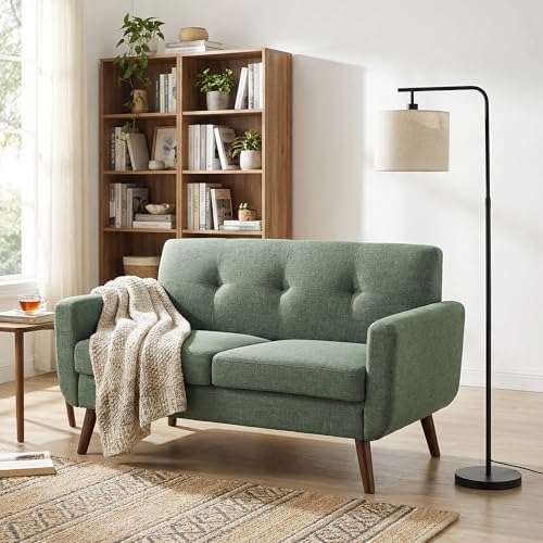 Tbfit 56" W Loveseat Sofa, Mid Century Modern Decor Love Seat Couches for Living Room, Button Tufted Upholstered Small Couch for Bedroom, Solid and Easy to Install Love Seats Furniture, Green