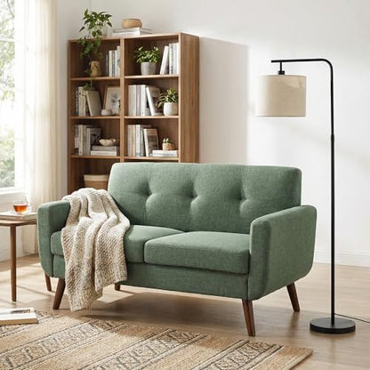 Tbfit 56" W Loveseat Sofa, Mid Century Modern Decor Love Seat Couches for Living Room, Button Tufted Upholstered Small Couch for Bedroom, Solid and Easy to Install Love Seats Furniture, Green