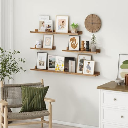 Picture Ledge Shelf, 48 Inch Brown Floating Shelves Set of 3