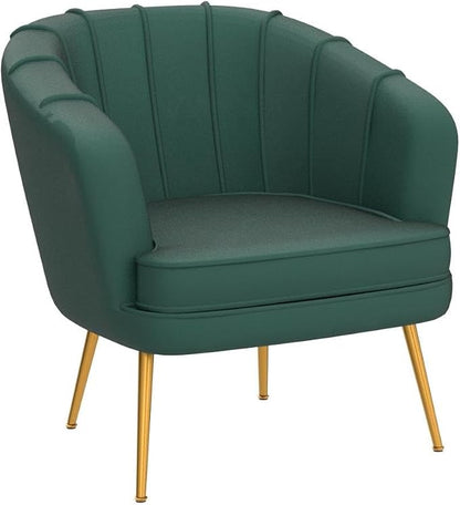 Andeworld Velvet Accent Chair, Upholstered Modern Single Sofa Side Chair,Comfy Barrel Club Living Room Armchair with Golden Metal Legs for Bedroom Living Reading Room Office, Green