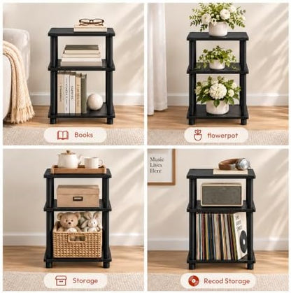 3-Tier End Table, Toolless Assembly Night Stand, Open Shelves Bedside Table, Side Table, for Bedroom, Living Room, Americano