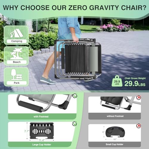 Suteck Oversized Zero Gravity Chair, 500LBS 29In XL Outdoor Recliner Chairs