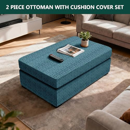 UNBBRRL Seat Cushion Cover and Back Covers for Corner Sofa Stretch Jacquard, Non Slip L Shaped Sofa Slipcover with Storage Ottoman, Sectional Couch Cover for Chaise Lounge (Black,24 x 35 x 6”)