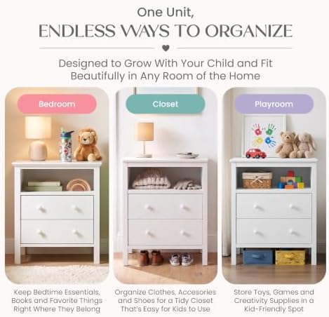 Delta Children Dreamer Kids Nightstand with Interchangeable Knobs, White