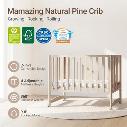 MAMAZING EvoNook 7-in-1 Convertible Baby Mini Crib with Wheels