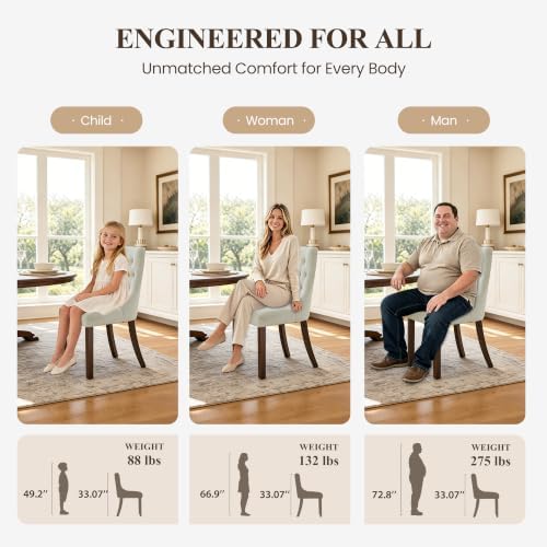 Upholstered Dining Chairs Set of 2, Wingback Dining Room Chairs with Tufted Button, Fabric Dining Chairs with Solid Wood Legs for Dining Room, Kitchen, Apartment，Beige