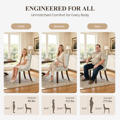 Upholstered Dining Chairs Set of 2, Wingback Dining Room Chairs with Tufted Button, Fabric Dining Chairs with Solid Wood Legs for Dining Room, Kitchen, Apartment，Beige