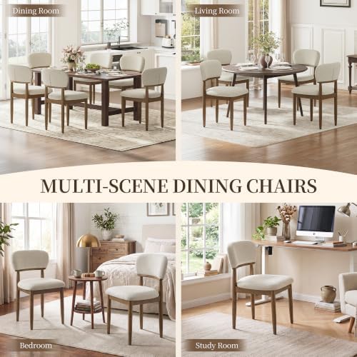MALOL Dining Chairs Set of 2, Upholstered Walnut Kitchen Chairs,Beige