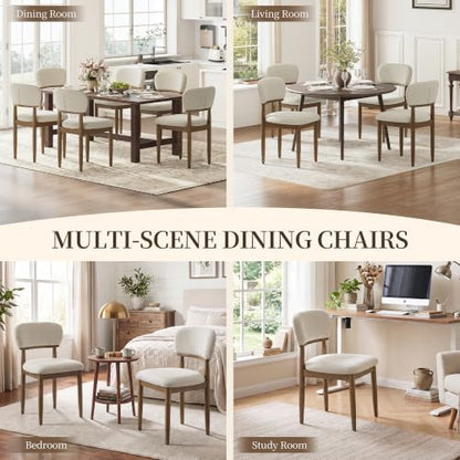 MALOL Dining Chairs Set of 2, Upholstered Walnut Kitchen Chairs,Beige