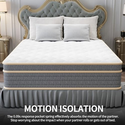 12 Inch Queen Size Mattress in a Box, Independent Pocket Spring, Targeted Support & Zero Motion Transfer, Breathable Skin-Friendly Knit Cover, Compressed for Easy Delivery & Rapid Expansion
