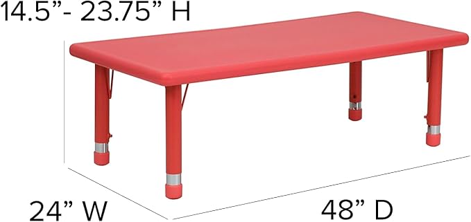 Flash Furniture Wren 24''W x 48''L Rectangular Red Plastic Height Adjustable Activity Table