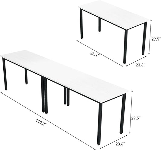 Bonzy Home Conference Tables 9ft Office Computer Desk for Meeting Room Study Writing Printer Podcast Table for 4-8 People Modern White 2PCS 110.2"x23.6"x29.5"
