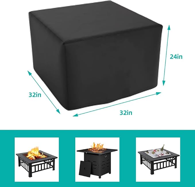 Square Fire Pit Cover for 29-32 Inch Firepit, Heavy Duty Outdoor Patio Fire Pit Table Cover, Gas Fire Pit Cover - Waterproof Dustproof Anti UV and Tear Resistant