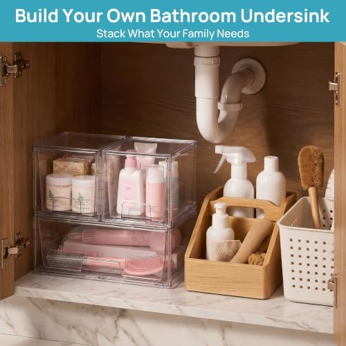 Vtopmart Clear Stackable Storage Drawers, 3 Pack Wide Organizer Set