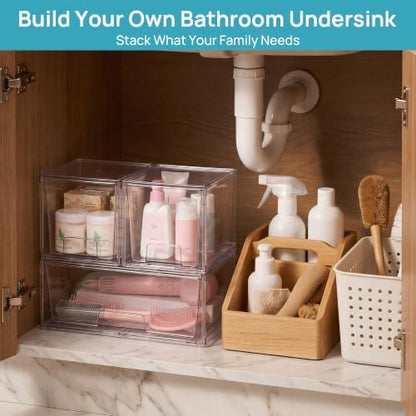 Vtopmart Clear Stackable Storage Drawers, 4 Pack Wide Organizer Set