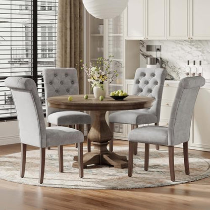 MALOL Upholstered Tufted Dining Room Chairs Set of 2, Parsons Kitchen Chairs with Padded Seat and Solid Wood Legs, Fabric Accent Side Diner Chair for Dining Room/Kitchen/Living Room, Light Grey