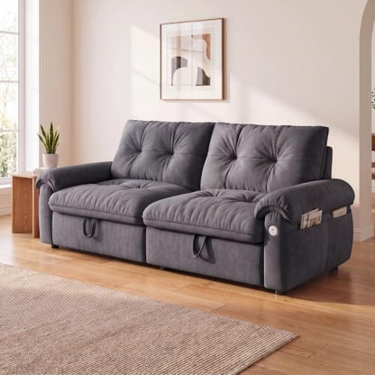 77" Convertible Queen Sofa Bed with USB Port & Side Pockets, Gray