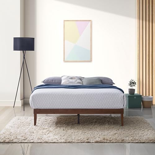 HOME DESIGN Zion Twin Solid Wood Platform Bed, Low Profile Frame with Slatted Base, Dovetail Joinery, No Box Spring Needed – Brown