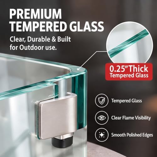 AMS Fireplace 23” Square Clear Tempered Glass Wind Guard for Fire Pit Table