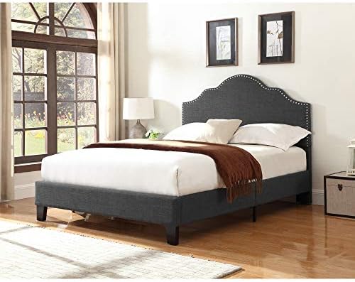Wallace & Bay Kirby Upholstered Bed with Nailhead, Queen, Dark Gray
