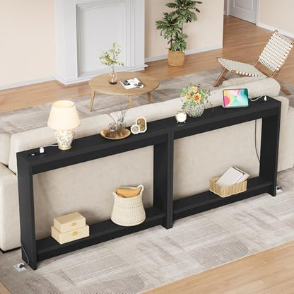 FAVOOSTY 78.8" Sofa Tables Narrow Long Console Table Behind Counch, Black