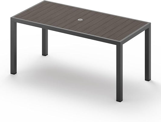 Vexwalx 67" HDPS Outdoor Patio Dining Table, Aluminum-Edged Outdoor Dining Table with Umbrella Hole, Weather-Resistant for Lawn, Garden, Poolside and Indoor Use, Charcoal