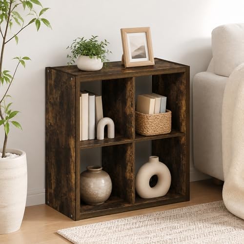 4-Cube Cubicle Bookshelf, Cube Bookcase with Open Back, Reversible Book Shelf, Cube Storage Organizer, 15 x 30 x 30, for Living Room, Home Office, Amber Pine