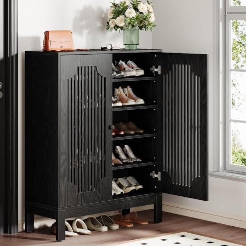Tribesigns Shoe Cabinet with 2 Doors & Adjustable Shelves, 5-Tier (Black)